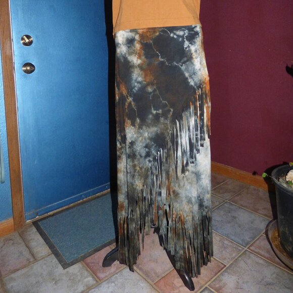T-Party Dresses & Skirts - QUIRKY GOTH BOHO HIPPY TIE DYE MULTI COLOR FRINGE MAXI SKIRT XL